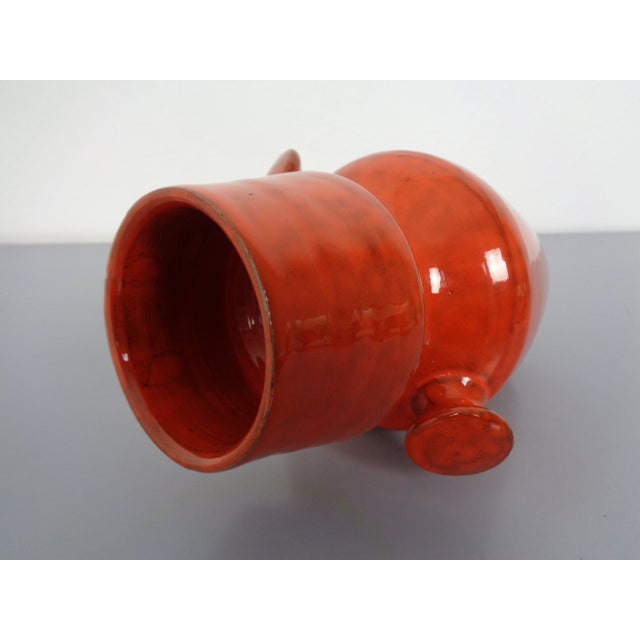 Italian Orange Ceramic Studio Vase with Handle, 1970s For Sale - Image 14 of 18