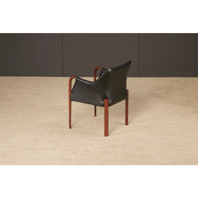 Black Set of Six Black Leather Dining Armchairs W Cassina Label, C 1980s, Refinished For Sale - Image 8 of 16