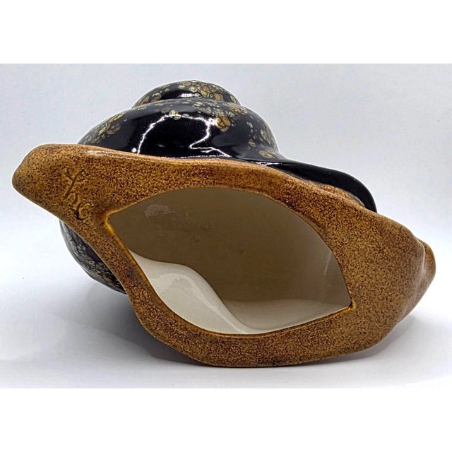 Vintage MCM Studio Art Ceramic Unique Black Speckled Shell Glaze Snail Figurine For Sale - Image 4 of 7