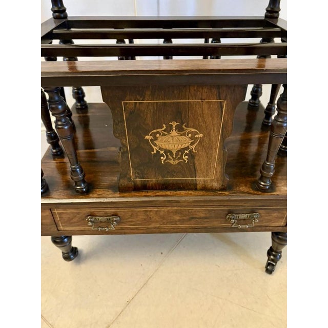 Late 19th Century Antique Victorian Rosewood Inlaid Canterbury, 1890 For Sale - Image 5 of 11