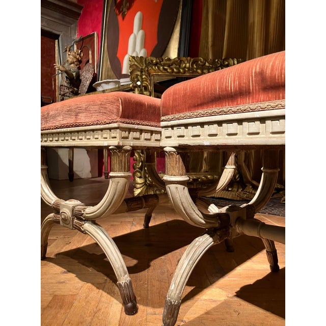 Antique Italian Louis XVI Style Lacquered and Parcel Gilt Stools, 1890s, Set of 2 For Sale - Image 5 of 18