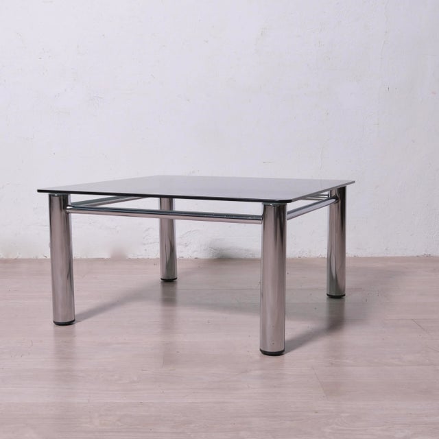 Chromed Metal and Smoked Glass Coffee Table, 1970s For Sale - Image 4 of 12
