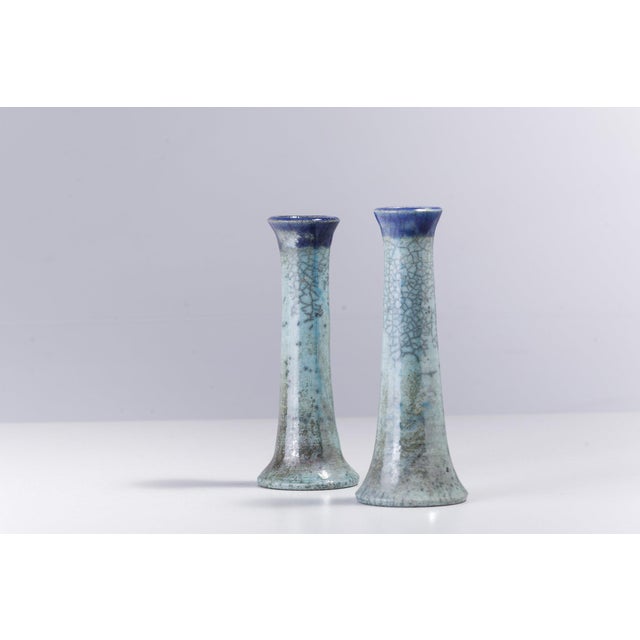 Contemporary Japanese Stelo Candle Holders in Blue Raku Ceramic from Laab Milano, Set of 2 For Sale - Image 3 of 5