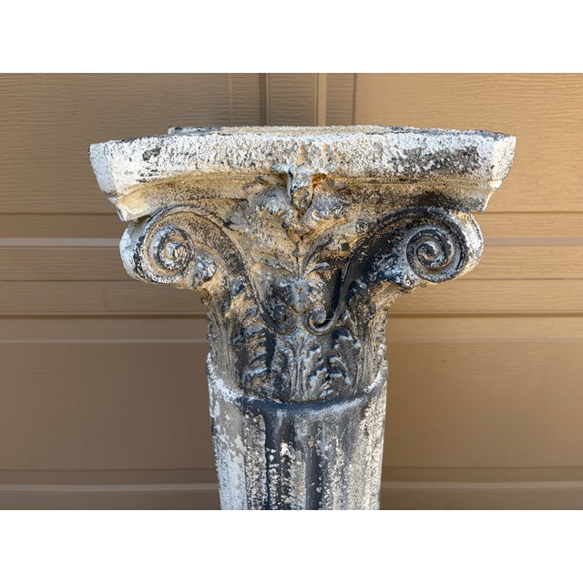 Weathered Neoclassical Cast-Concrete Corinthian Garden Pedestal For Sale - Image 13 of 16