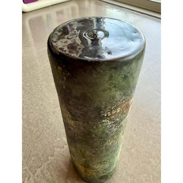 Vintage Murano Scavo Corroso Glass Cylinder Vase Acid Green and Yellow For Sale - Image 9 of 15