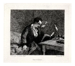 Felix Bracquemond after Courbet, Baudelaire Reading, Engraving, 1935
