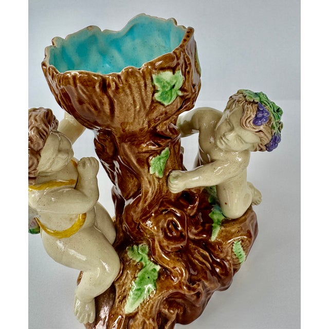 Brown English Majolica Putti Spill Vase, Faux Bois, Late 19th Century For Sale - Image 8 of 14