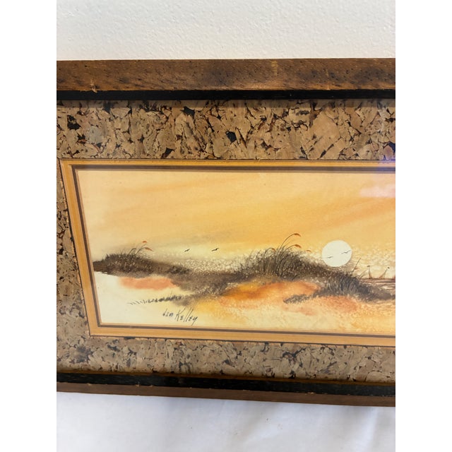 Mid 20th Century Vintage Framed Coastal Landscape Artwork With Cork Mat For Sale - Image 5 of 8
