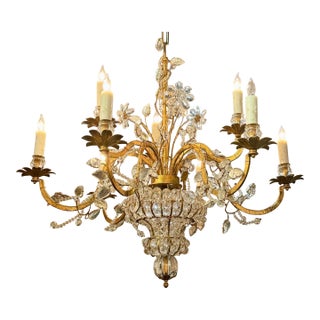 Vintage French Bagues Crystal Flower Chandelier For Sale
