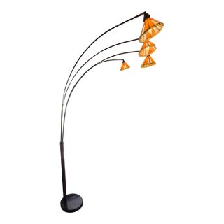 1990s Huge Arc Floor Lamp With Tiffany Style Shades 4 Heads For Sale