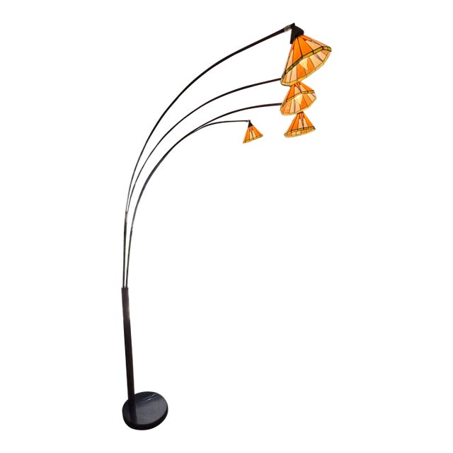 1990s Huge Arc Floor Lamp With Tiffany Style Shades 4 Heads For Sale