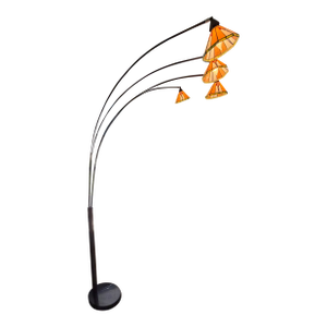 1990s Huge Arc Floor Lamp With Tiffany Style Shades 4 Heads