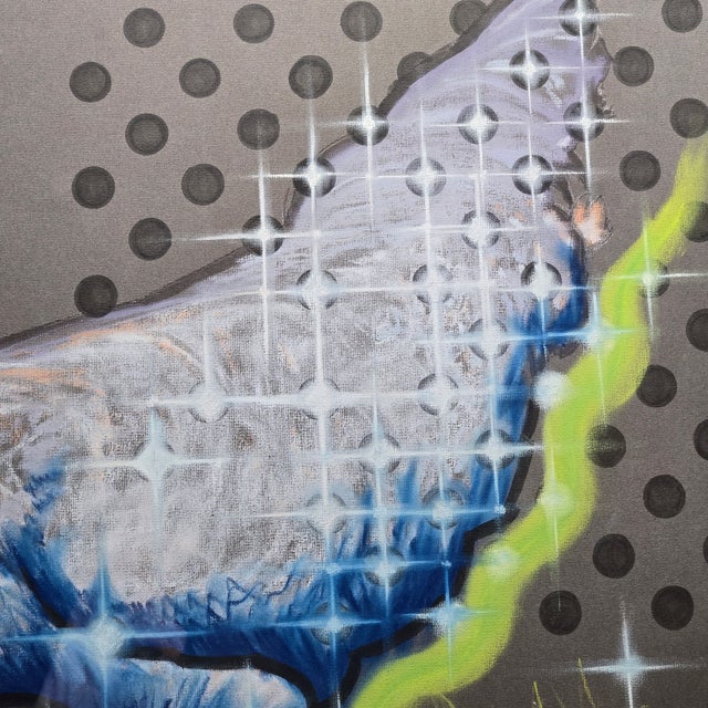 Mid-Century Modern 1990 Atomic Cock Rooster Chicken Pastel Painting, Framed For Sale - Image 3 of 8