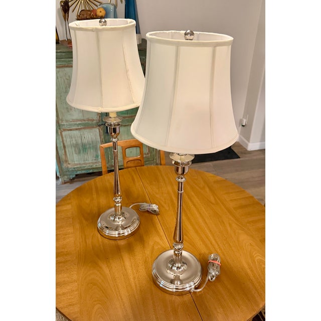 Ralph Lauren Chrome Candlestick Table Lamps - a Pair For Sale - Image 10 of 12