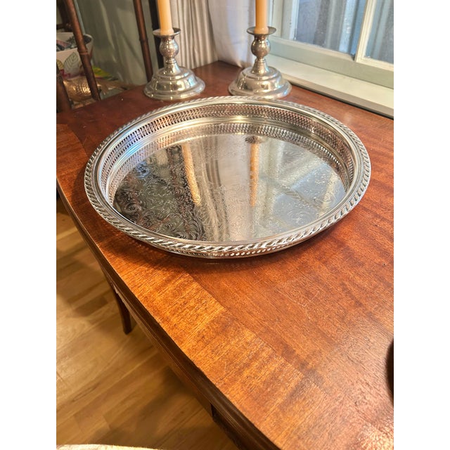 Rogers Bros. Vintage 15.5” Wm Rogers Silver Plate Round Gallery Tray For Sale - Image 4 of 11