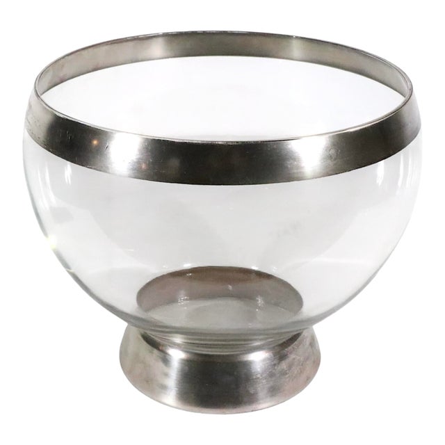 Large Mid 20th Century Dorothy Thorpe Silver Band Punch Bowl For Sale