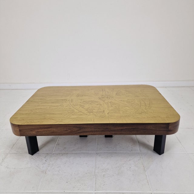 Mid-Century Modern Etched Brass Coffee Table from Felix De Boussy, Belgium, 1976 For Sale - Image 3 of 17