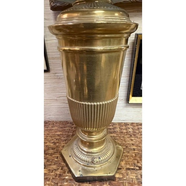 Mid-Century Modern Mid Century Brass Urn Lamps With Green Shades For Sale - Image 3 of 9