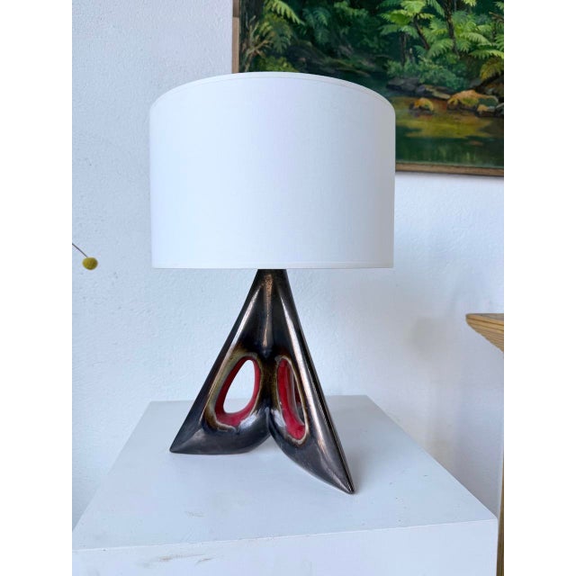 Black French Free-Form Triangular Ceramic Lamps, 1950s, Set of 2 For Sale - Image 8 of 18