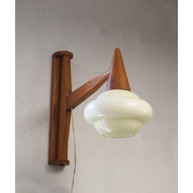 Mid-Century Wooden and Opaline Glass Wall Light, Czechoslovakia, 1960s For Sale - Image 9 of 11