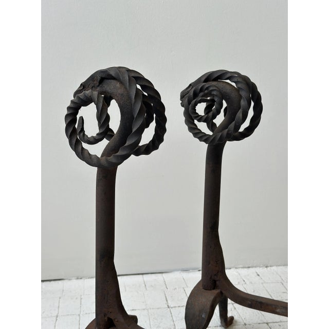 Antique Wrought Iron Figural Ram Andirons, a Pair, Circa Early 20th Century For Sale - Image 13 of 18