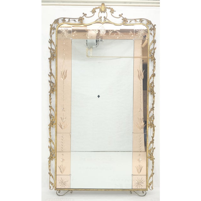 Large Standing 9' Tall Forged Gold Gilt Metal Leafs & Flowers Mirror CLEAN! For Sale - Image 12 of 14