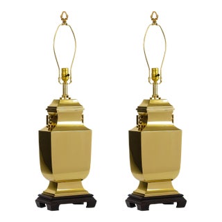 Pair of Large Ming Style Brass Table Lamps, 1960s, Italy For Sale
