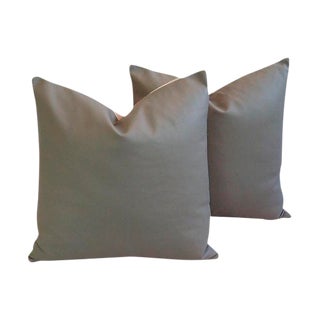 Slate Gray Italian Genuine Tanned Soft Leather Feather/Down Pillows 20" Square - Pair For Sale