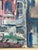 An original mid-century oil painting depicting a picturesque Mediterranean architectural façade centered around a...