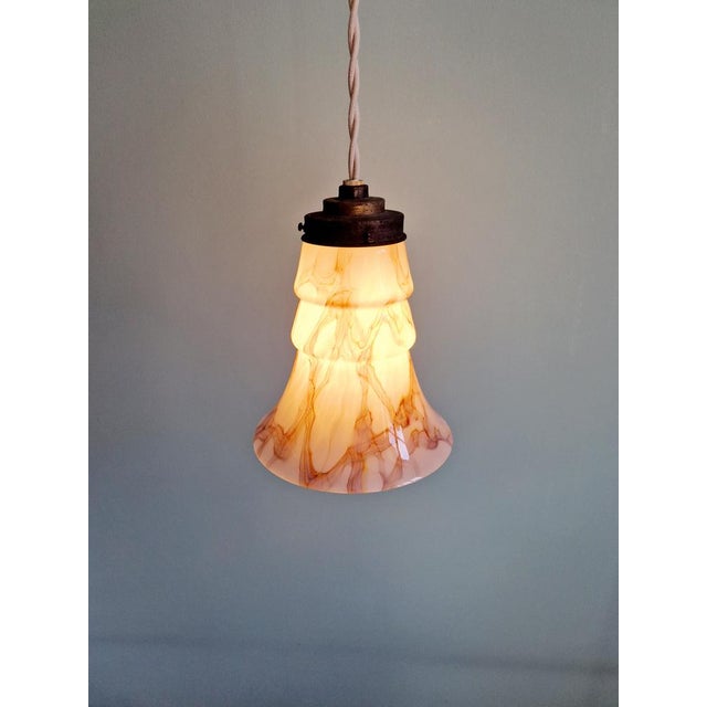 Green Art Deco Pendant Light in Pink Marbled Opaline from Scailmont, 1920s For Sale - Image 8 of 13