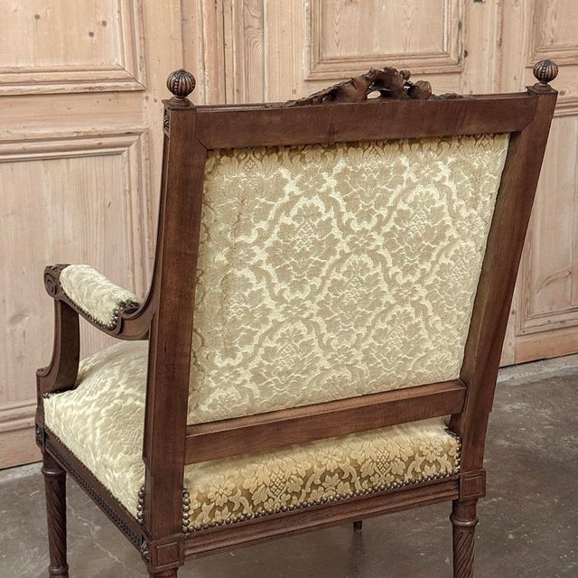 Pair of 19th Century French Louis XVI Walnut Armchairs ~ Fauteuils For Sale - Image 16 of 17