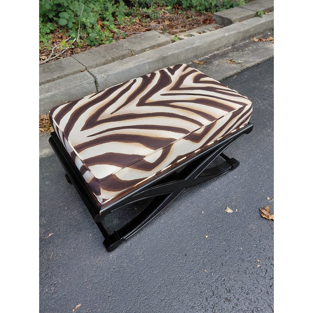 Pair of Vintage X-Base Benches in Ralph Lauren Zebra Fabric For Sale - Image 4 of 9