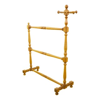 Turned Wood Towel Holder with Square Bases and Horizontal Bars For Sale