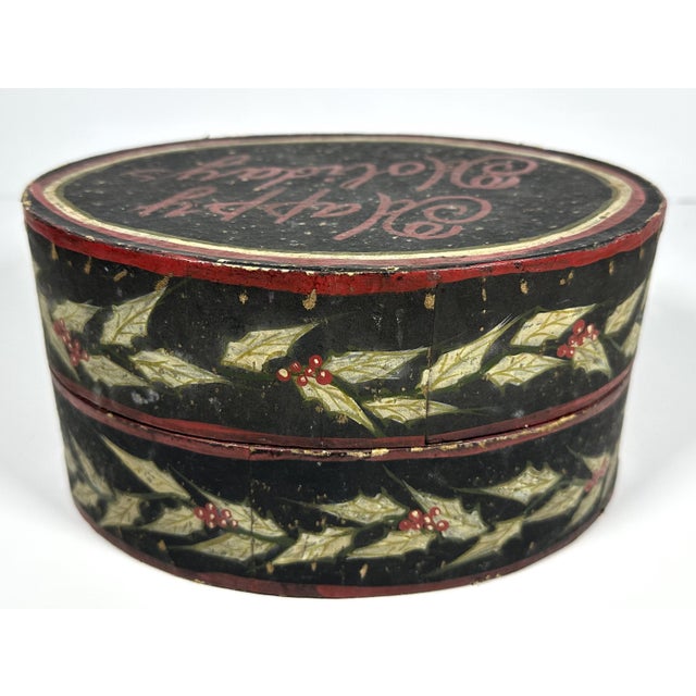 Mid 20th Century Mid 20th Century Folk Art Hand Painted Christmas Box: Happy Holidays Decor For Sale - Image 5 of 10