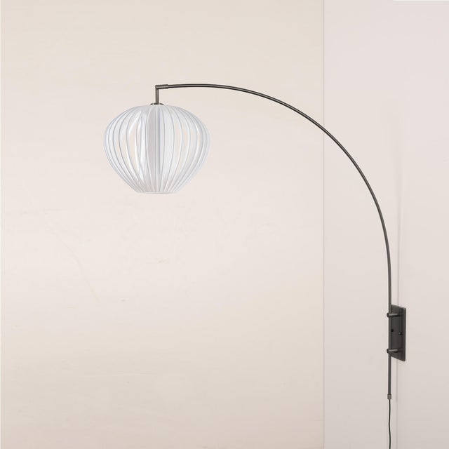 Nova Bloom Sphere Arc Lamp - Black Nickel, Steel Base, White Satin Shade, Dimmable For Sale - Image 4 of 6
