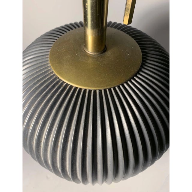 Ceramic Vintage Gerald Thurston for Lightolier "Studio Porcelains" Dark Gray Table Lamp For Sale - Image 7 of 8