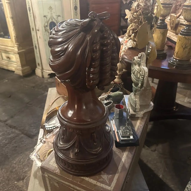 1900s A Sicilian Art Nouveau Wood Sculpture of a Bust of a Young Woman For Sale - Image 17 of 17