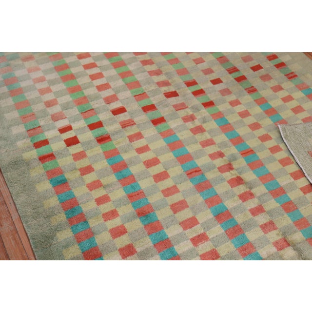 Mint Green Vintage Turkish Anatolian Deco Checkerboard Rug For Sale - Image 9 of 18