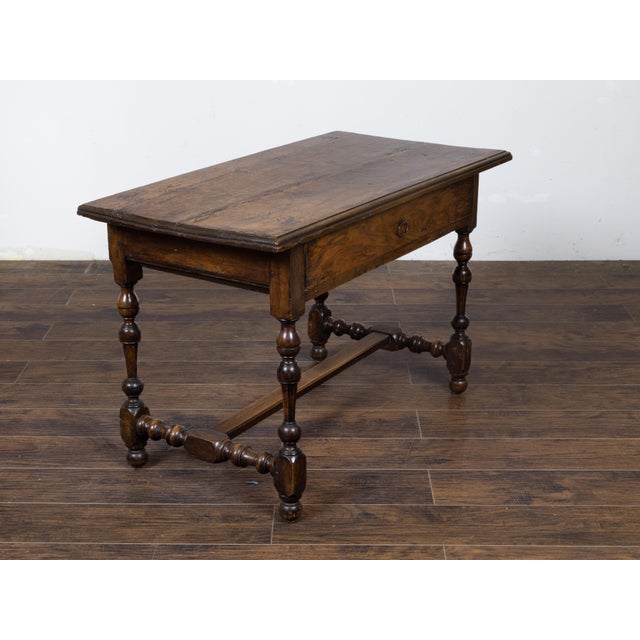 Early 19th Century English Georgian Period 1800s Walnut Table with Drawer and Turned Baluster Legs For Sale - Image 5 of 12