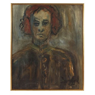 Laura Lengyel "Kathleen Brown, the Painter, Oakland" Portrait in Gray Brown & Rust Red, 1967 1967 For Sale