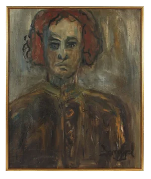 Laura Lengyel "Kathleen Brown, the Painter, Oakland" Portrait in Gray Brown & Rust Red, 1967 1967