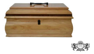 1990s Korean Maple Traditional Jewelry Box with Fitted Interior and Inlaid Rosewood