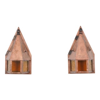 Mid 20th Century Restored Arts & Crafts Copper Wall Sconces - a Pair For Sale
