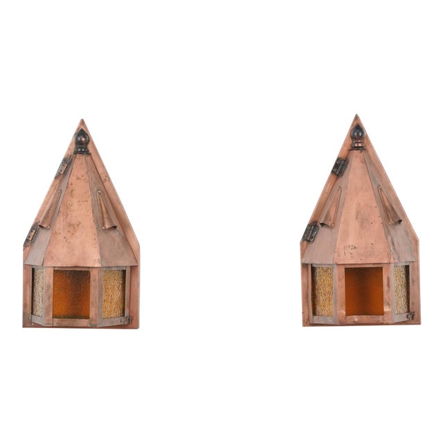 Mid 20th Century Restored Arts & Crafts Copper Wall Sconces - a Pair For Sale