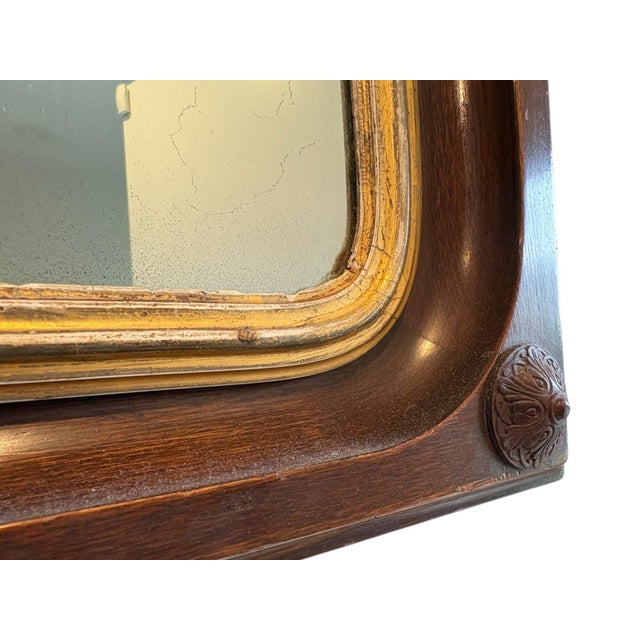 Late 19th Century Antique Victorian Gothic Revival Arched Wall Mirror With Wood Rosette Detail For Sale - Image 5 of 9