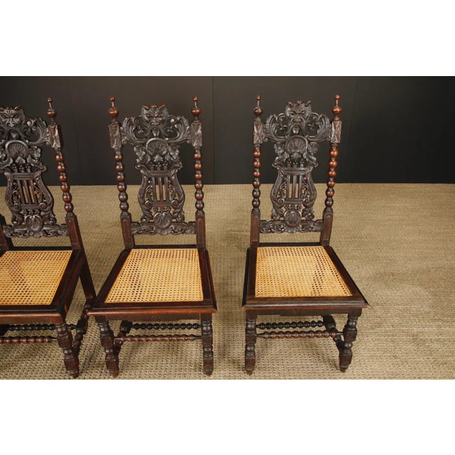 Set of Four 19th Century Renaissance Revival Carved Chairs With Cane Seats For Sale - Image 16 of 17