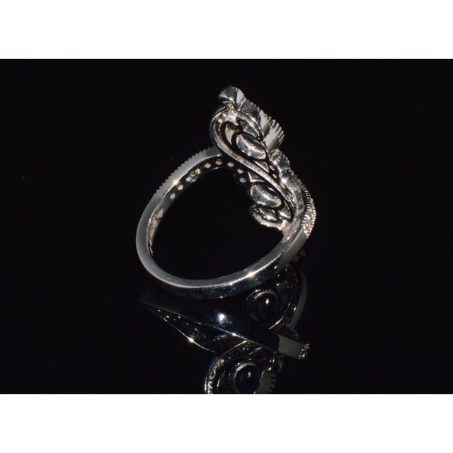 Certified Natural 1.40cts Diamond & Sapphire 18k Solid White Gold Filigree Cocktail Ring, Size 6.5 For Sale - Image 4 of 13