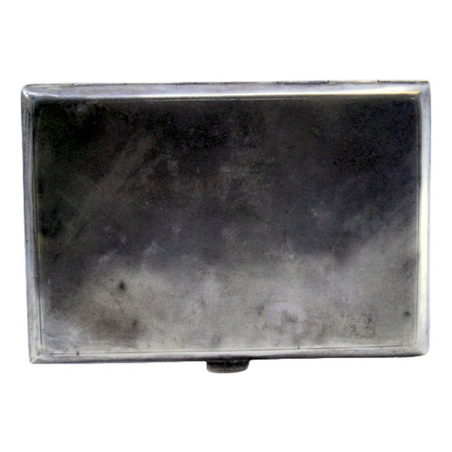 Matte Silver Cigarette Case with Geometric Lines on the Hinged Lid For Sale