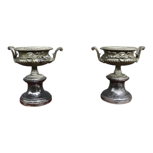 19th Century Victorian Bronze & Wood Urns/Pair For Sale