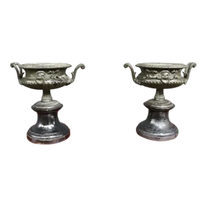 19th Century Victorian Bronze & Wood Urns/Pair